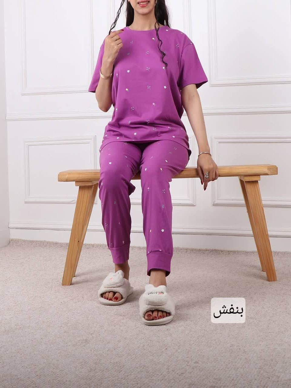 ست زنانه تیشرت شلوار طرح گل