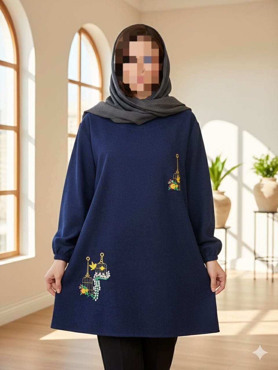 مانتو مخمل گلدوزی پرنده